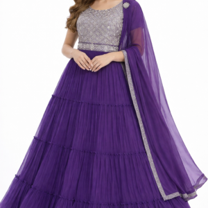 Lavender Shimmer Tiered Lehenga Set