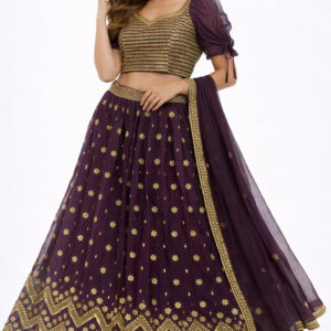 Plum Gold Festive Embroidered Lehenga Set
