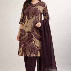 Plum Wave Printed Kurti Set