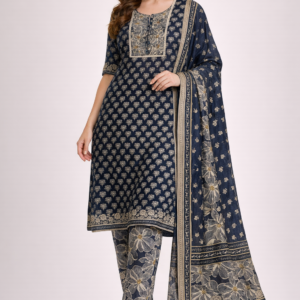 Midnight Bloom Printed Kurti Set