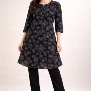 Noir Bloom Flared Tunic Top