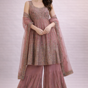 Blush Royale Embellished Peplum Sharara Set