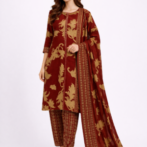 Rust Red Floral Printed Kurta Set with Dupatta – Classic Ethnic Wear