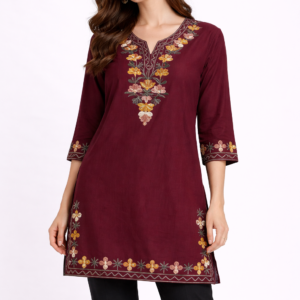 Maroon Floral Embroidered Kurti – Elegant Everyday Ethnic Wear