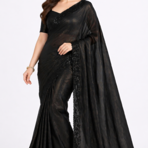 Classic Black Shimmer Saree with Sequin Border – Elegant Evening Wear