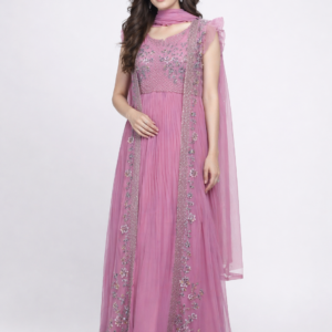 Blush Pink Embellished Party Dress with Dupatta – Elegant Occasion Wear