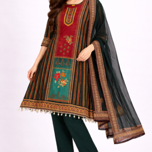 Heritage Stripe Floral Panel Kurta Set