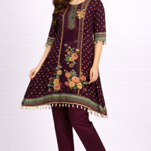 Royal Plum Floral Tassel Kurta Set