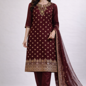 Royal Maroon Zari Embroidered Kurti Set