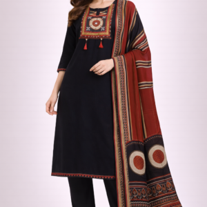 Midnight Black Ethnic Motif Kurti Set