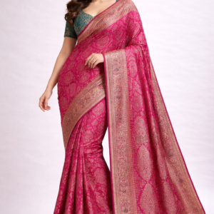 Rani Pink & Teal Luxe Zari Saree Set